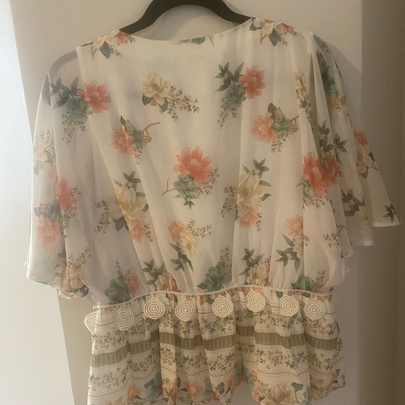 FARM Rio Cream Floral Blouse with Peach and Teal Accents - Picture 2 of 4
